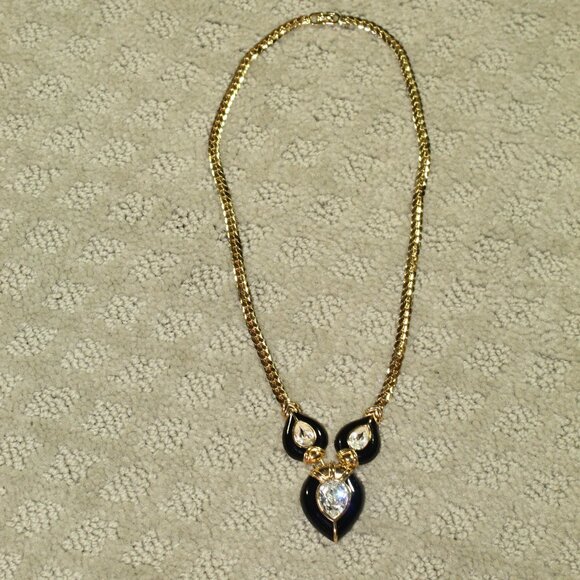 Vintage Christian Dior Black Enamel Gold Tone 10" Necklace - Picture 1 of 5